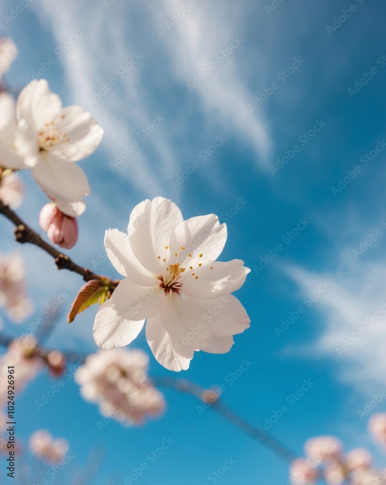 Apricot Or Cherry Blossom Flower Full Bloom In Blue Sky Spring Season. Apricot Or Cherry Blossom Flower Full Bloom In Blue Sky Spring Season.