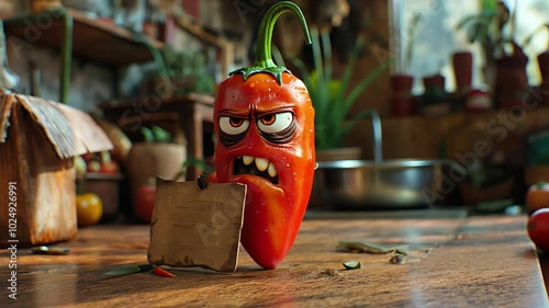 Angry red chili pepper. Created with generative AI.