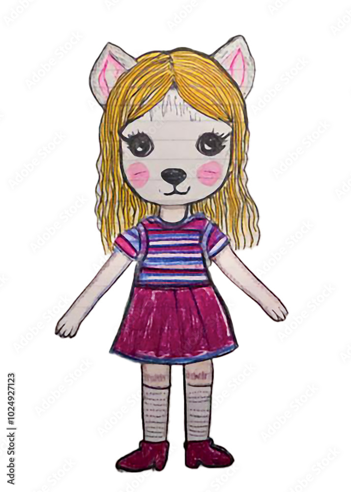 Child girl with cat costume isolated cartoon style illustration Child girl with cat costume isolated cartoon style illustration