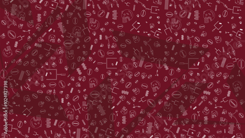 doodle pattern american football icon outline isolated in dark red background, suitable for american football background and abstract background