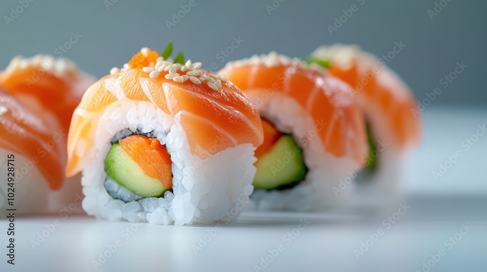 Delicious sushi rolls with salmon and cucumber Delicious sushi rolls with salmon and cucumber