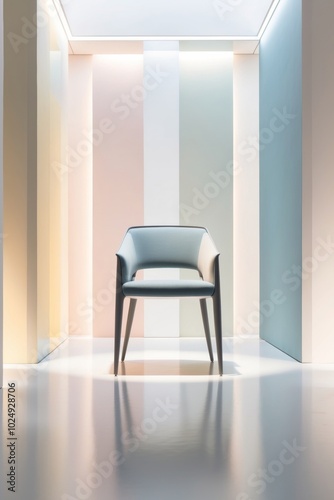 Geometric exhibition hall with designer chair for advertising. photo