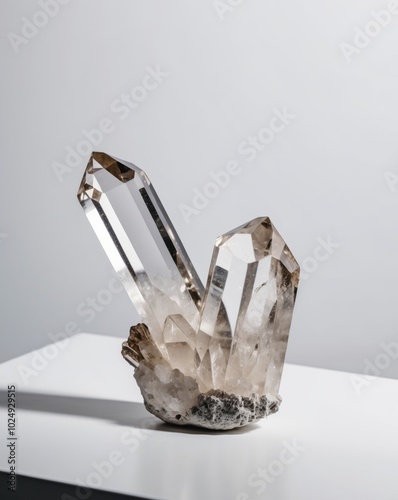 Quartz mineral specimen highlighting geological gem crystal features. photo