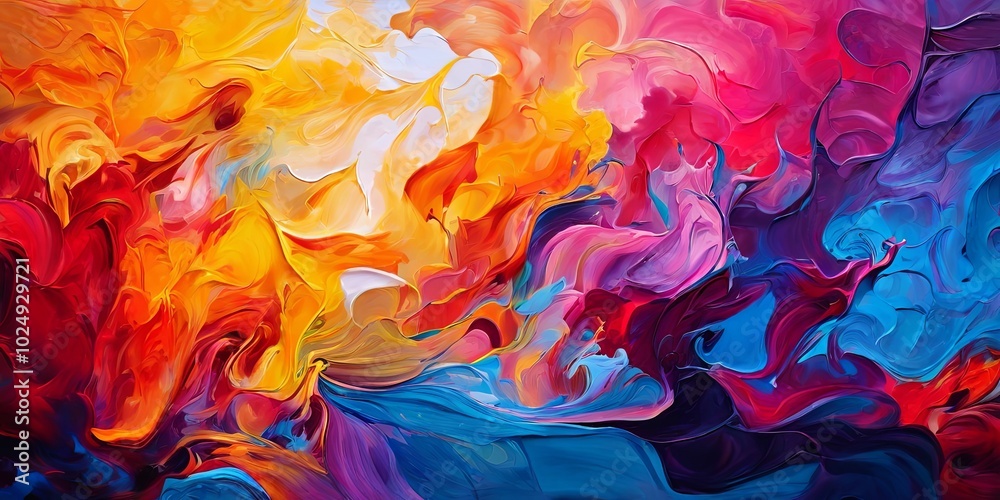 A painting of a colorful explosion of flames and colors A painting of a colorful explosion of flames and colors