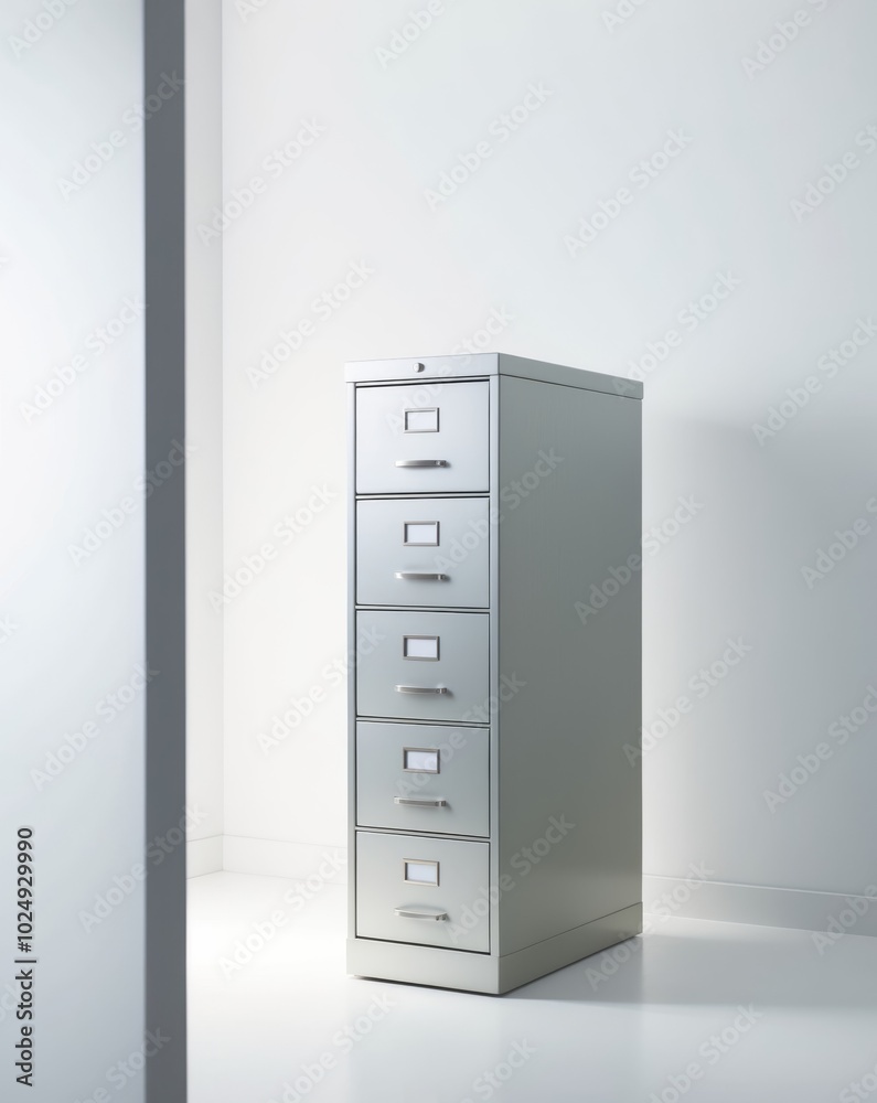 Modern Metal File Cabinet with Organized Labeled Drawers for Tidy Office Workspace. Modern Metal File Cabinet with Organized Labeled Drawers for Tidy Office Workspace.