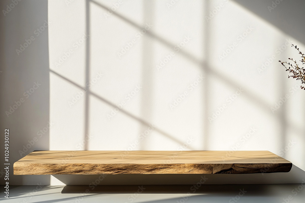 Minimalist Wooden Podium with Sunlight and Shadow: Natural Surface for Luxury Cosmetic and Skincare Display Minimalist Wooden Podium with Sunlight and Shadow: Natural Surface for Luxury Cosmetic and Skincare Display