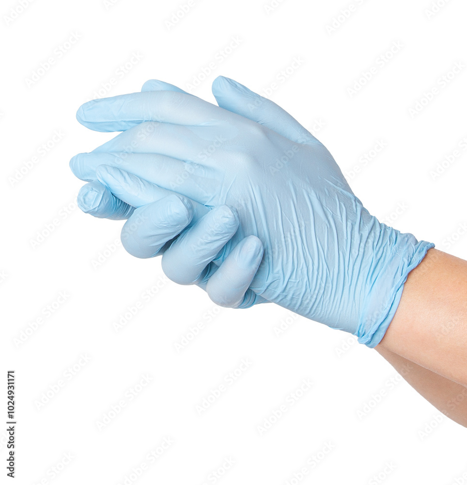 Hands in medical gloves clasped together on an empty background. Unity, collaboration, healthcare themes. Hands in medical gloves clasped together on an empty background. Unity, collaboration, healthcare themes.