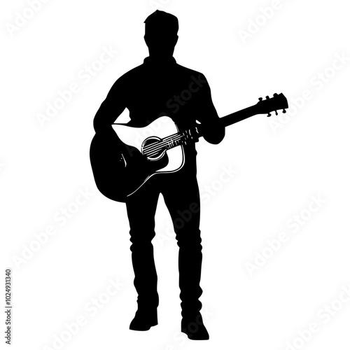 "Silhouette of Man in Suit Playing Electric Guitar"

