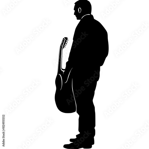"Silhouette of Man in Suit Playing Electric Guitar"

