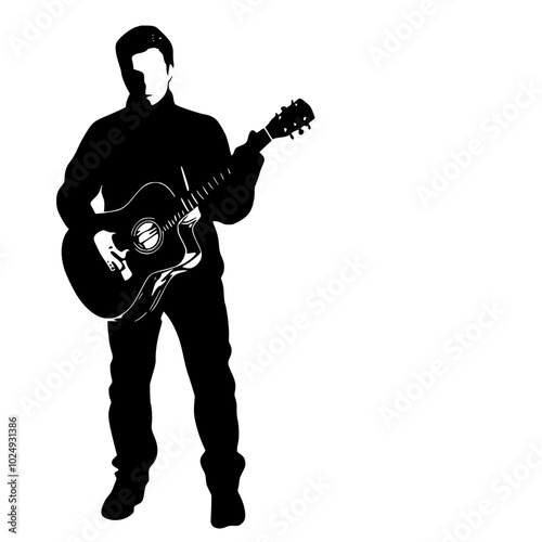 "Silhouette of Man in Suit Playing Electric Guitar"

