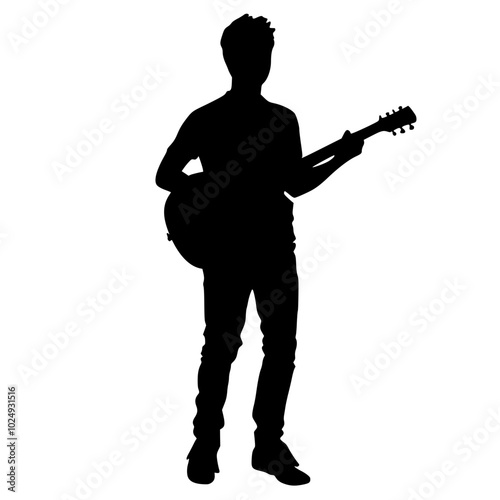 "Silhouette of Man in Suit Playing Electric Guitar"

