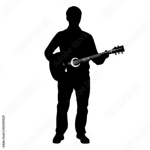 "Silhouette of Man in Suit Playing Electric Guitar"

