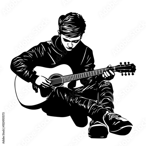 "Silhouette of Man in Suit Playing Electric Guitar"

