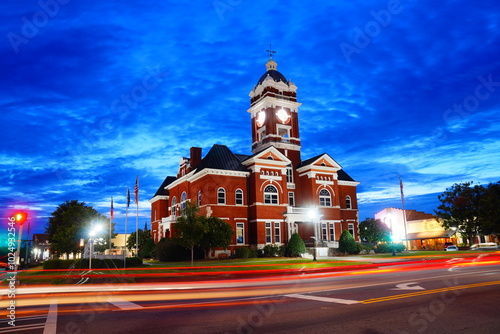 Forsyth, Georgia, USA 07 19 2024: The night landscape of Forsyth city: Forsyth is a city in and the county seat of Monroe County, Georgia, United States.