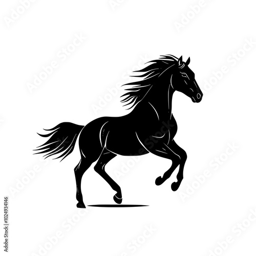 "Stylized Black Horse Graphic with Flowing Hair"

