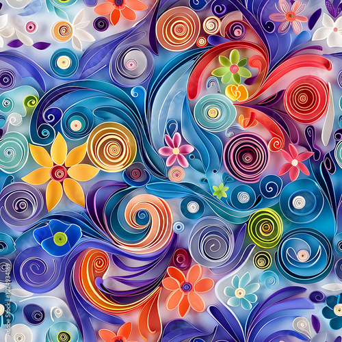 Colorful Floral Paper Quilling Seamless Tile