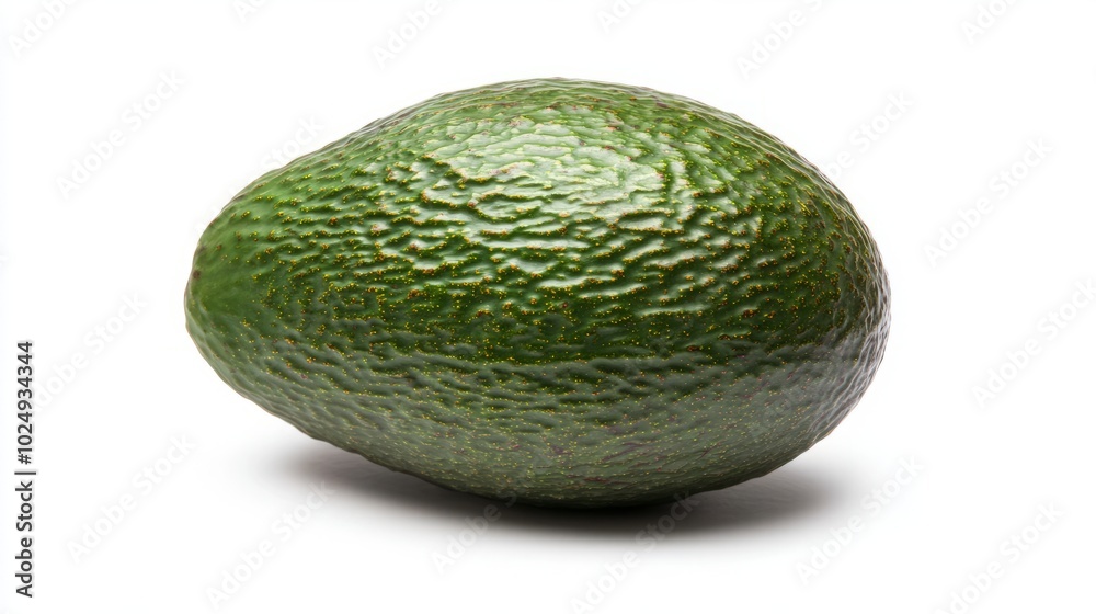 A whole green avocado with a bumpy skin isolated on a white background. A whole green avocado with a bumpy skin isolated on a white background.