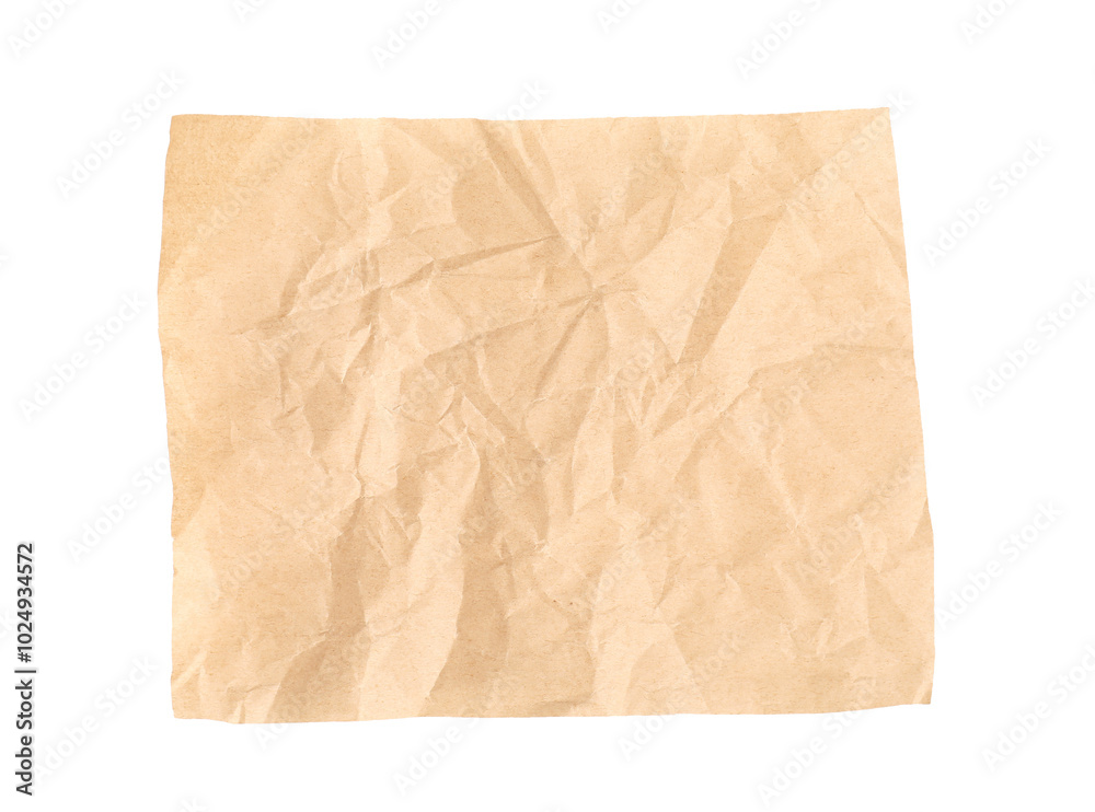 Crumpled kraft paper sheet isolated on white, top view Crumpled kraft paper sheet isolated on white, top view