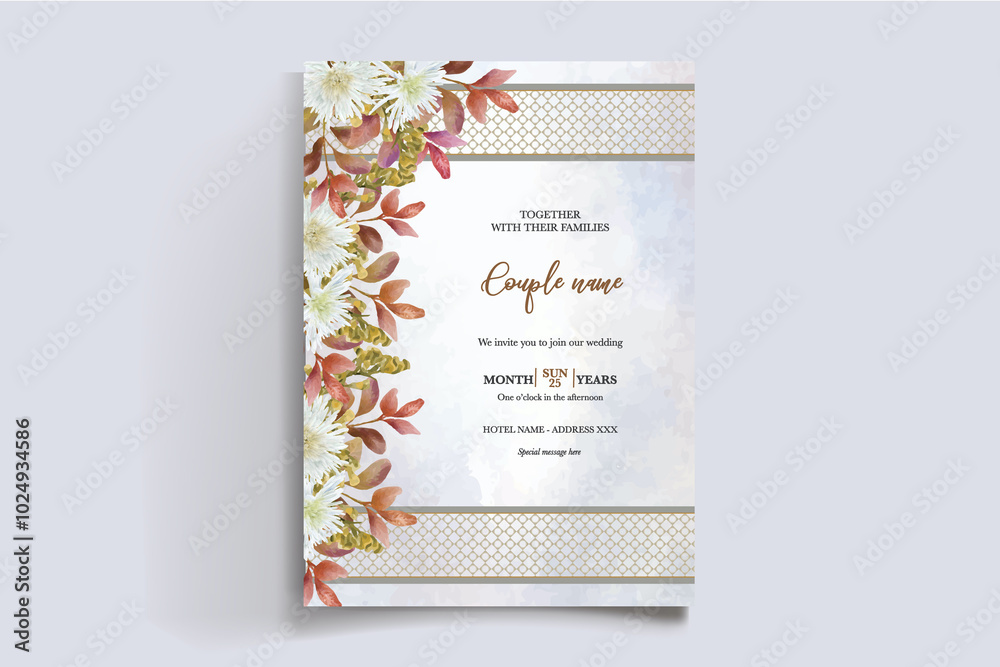 WEDDING INVITATION FRAME WITH FLOWER DECORATIONS WITH FRESH LEAVES WEDDING INVITATION FRAME WITH FLOWER DECORATIONS WITH FRESH LEAVES