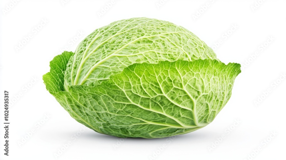 A whole, fresh green cabbage with leaves, isolated on a white background. A whole, fresh green cabbage with leaves, isolated on a white background.