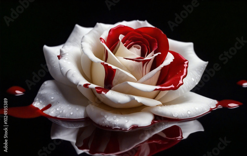 White rose covered with blood on a black background