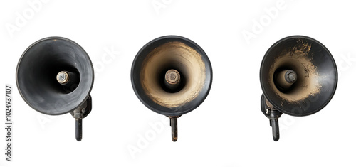 three set of bullhorn speaker isolated transparent background