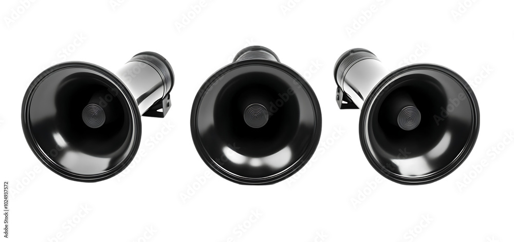three set of bullhorn speaker isolated transparent background three set of bullhorn speaker isolated transparent background