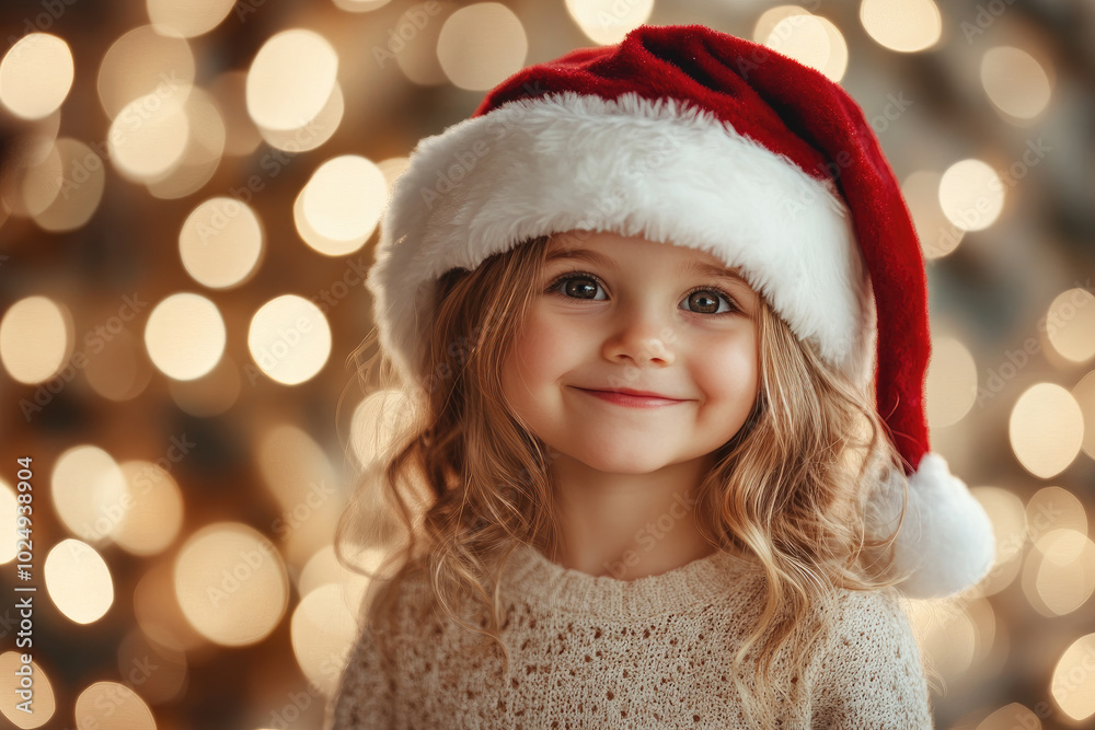Joyful young girl wearing a Santa hat, celebrating the warmth and cheer of Christmas festivities with a beaming smile. Joyful young girl wearing a Santa hat, celebrating the warmth and cheer of Christmas festivities with a beaming smile.