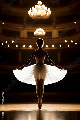 Silhouetted Ballet Dancer Captivates on Elegant Opera Stage