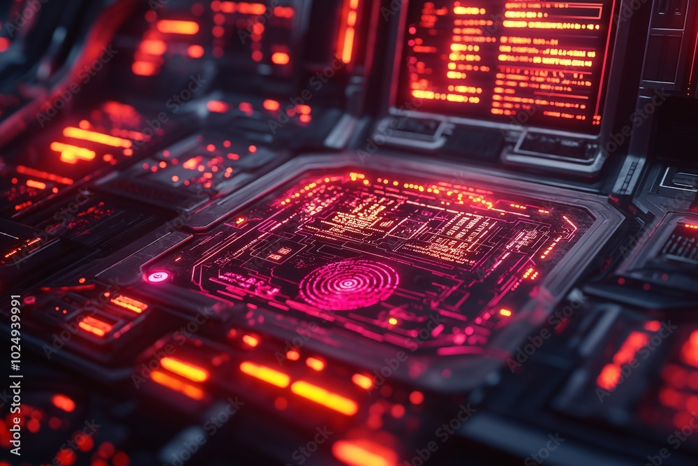 Obraz premium A digital lock interface with glowing biometric fingerprints, iris scanners, and encrypted password keys, surrounded by complex algorithms and codes. Generative AI