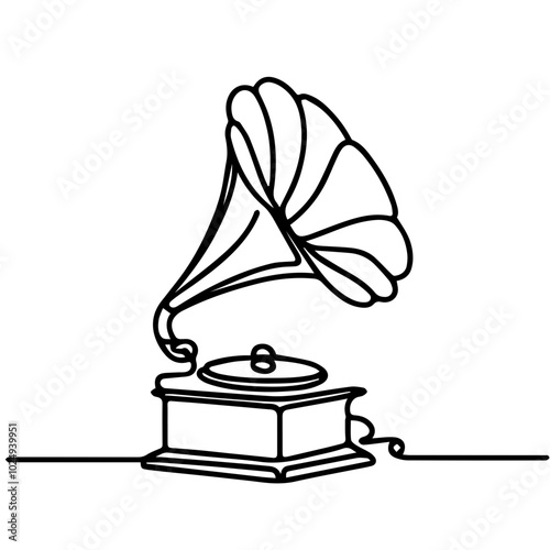  Vintage gramophone line drawing illustration