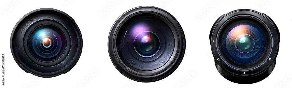 Camera lens in different angles set isolated on transparent background Camera lens in different angles set isolated on transparent background