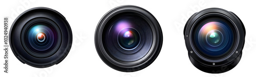 Camera lens in different angles set isolated on transparent background