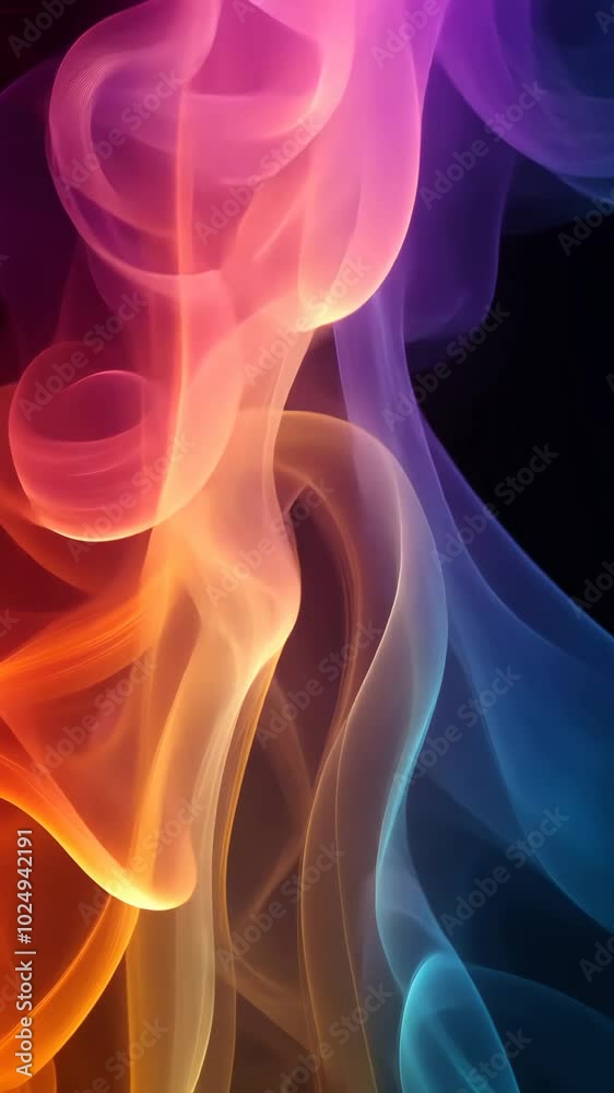 Colorful swirling smoke against dark background Colorful swirling smoke against dark background