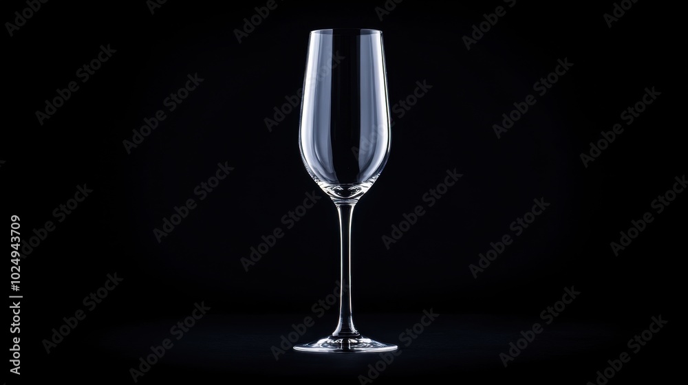 A clear empty champagne flute isolated on a black background, showcasing its delicate shape and inviting atmosphere for special occasions A clear empty champagne flute isolated on a black background, showcasing its delicate shape and inviting atmosphere for special occasions