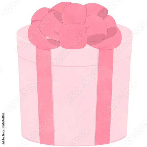 watercolor round gift box with pink ribbon pull bow
