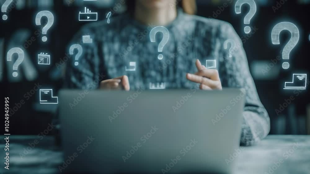 Businesswoman deeply focused on her laptop in the office, brainstorming solutions to business challenges. Embracing digital tools for futuristic problem solving