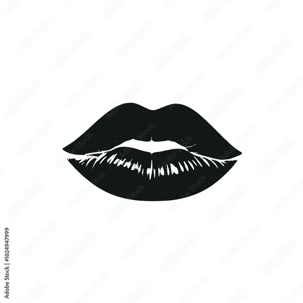 A close-up of a pair of black lips with a bold, graphic design