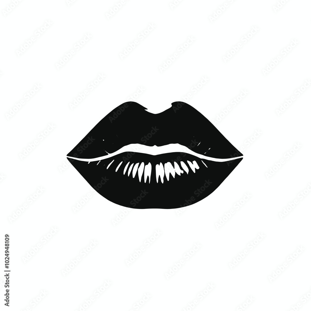 A close-up of a pair of black lips with a bold, graphic design A close-up of a pair of black lips with a bold, graphic design