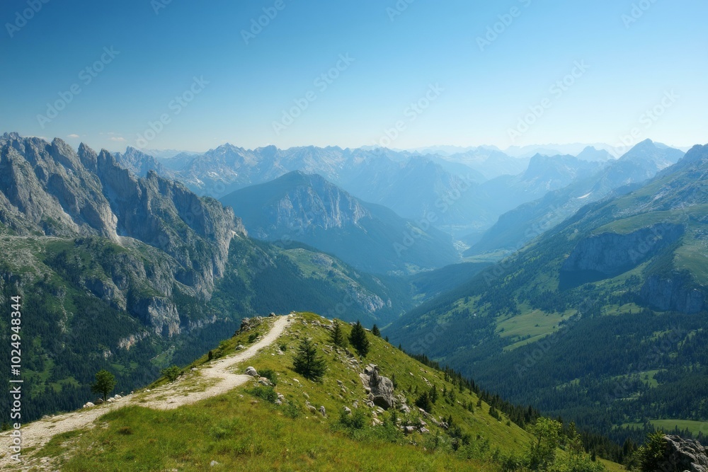 Fototapeta premium Dinaric Alps At Midday With Jagged Peaks And Green Valleys