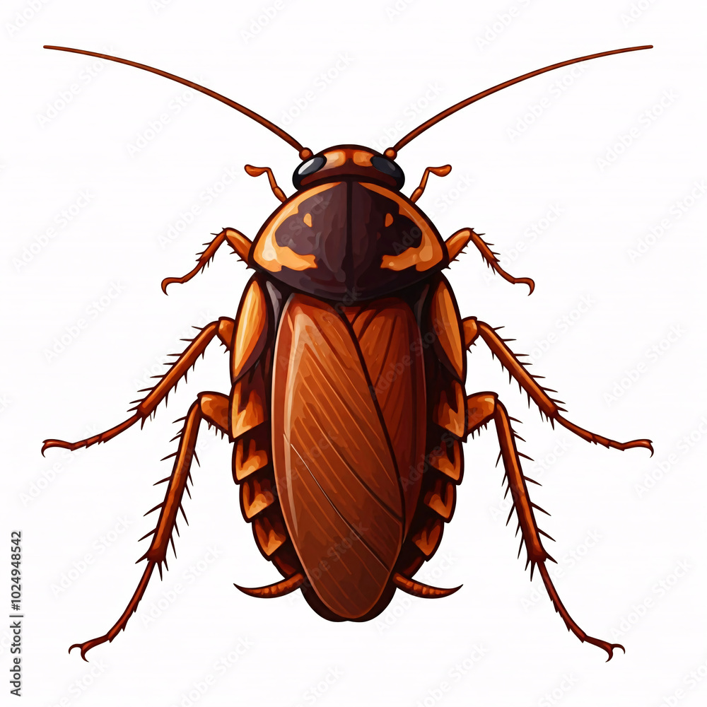 illustration of a brown cockroach with spiky legs on white background illustration of a brown cockroach with spiky legs on white background