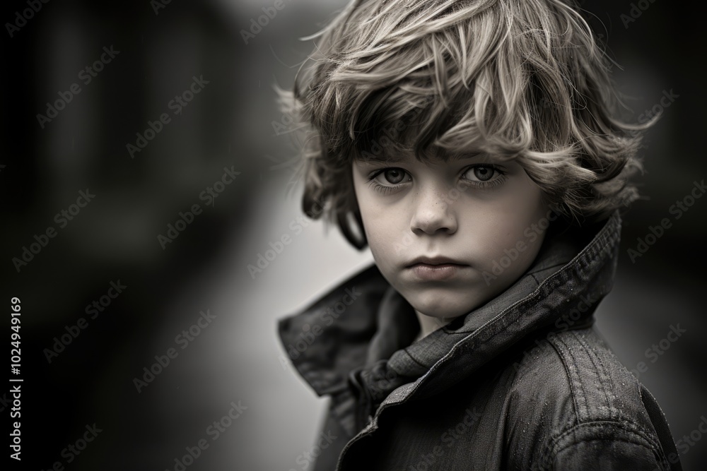 Portrait of a little boy in a black jacket and jeans. Portrait of a little boy in a black jacket and jeans.