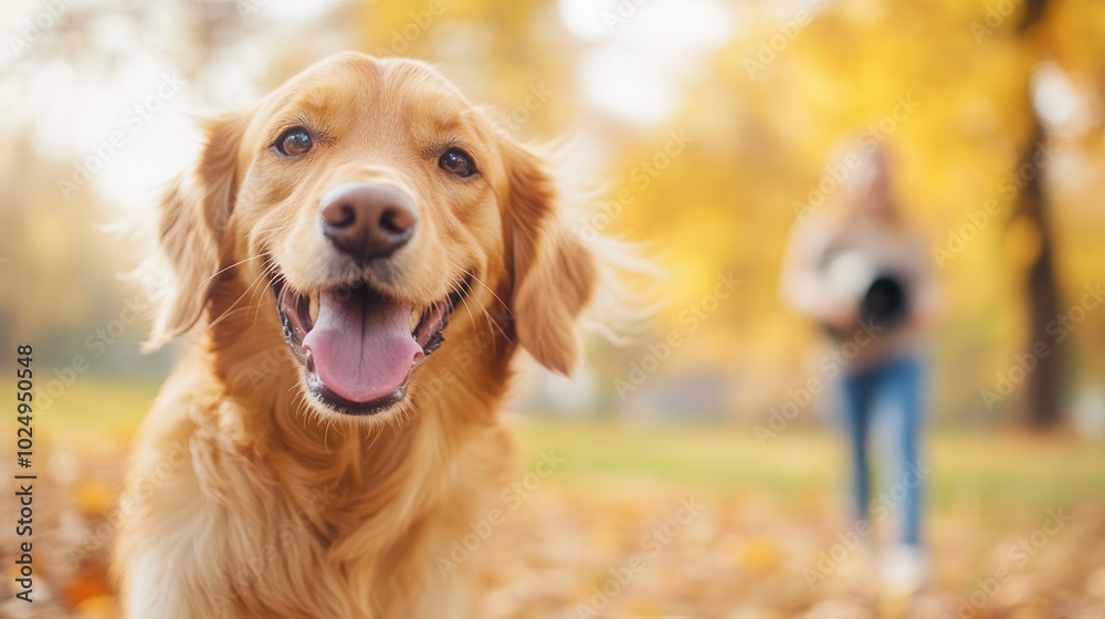 Dog Walking in a Beautiful Autumn Park – golden retriever, Cozy Fall Fashion and Seasonal Lifestyle in Natural Setting Dog Walking in a Beautiful Autumn Park – golden retriever, Cozy Fall Fashion and Seasonal Lifestyle in Natural Setting