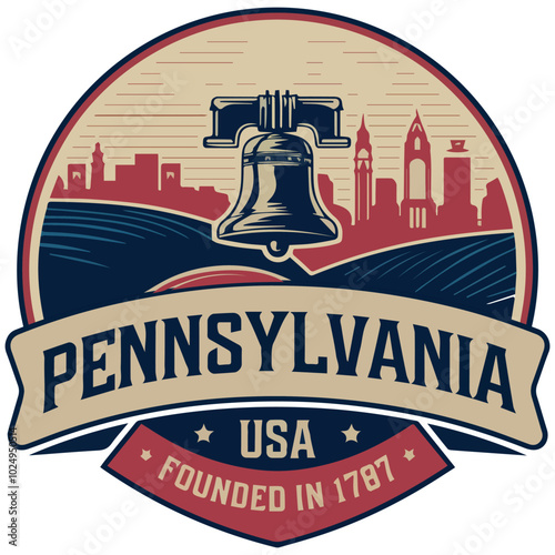 Pennsylvania Emblem with Liberty Bell and Skyline