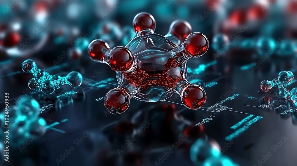 Abstract D Molecular Structure with Red and Blue Spheres Abstract D Molecular Structure with Red and Blue Spheres