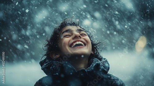 Joyful Laughter Amidst the Storm, a scene capturing the contrast of a person's happiness against turbulent weather, embodying resilience and joy.