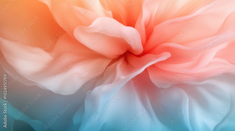 A stunning blend of peach, pink, and blue hues creates an abstract floral pattern depicting delicate petals in a softly blurred artistic style. A stunning blend of peach, pink, and blue hues creates an abstract floral pattern depicting delicate petals in a softly blurred artistic style.