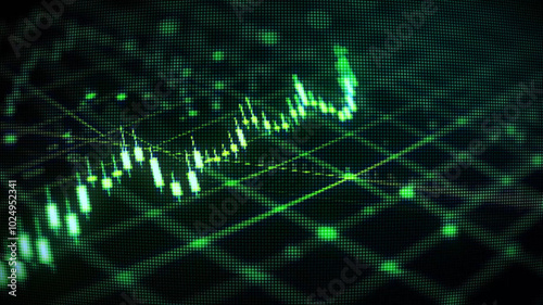 Cuadro en lienzo bullish market featuring glow green trading candles and up arrows, vibrant glowing green background, financial growth and market prosperity