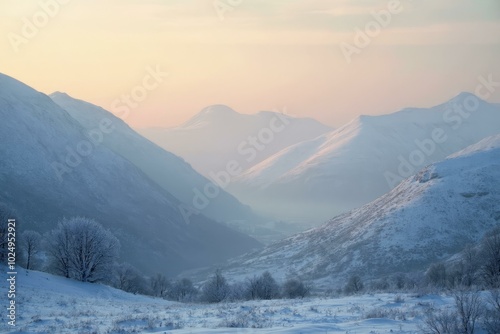 Pennine Alps At Dawn With Snow-Capped Peaks And Frosted Valley