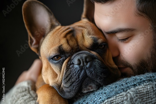 Man and French Bulldog Close Up with Soft and Gentle Expression of Love and Trust